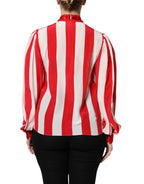 Dolce &amp; Gabbana Red White Stripes Ascot Collar Blouse Top
