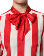 Dolce &amp; Gabbana Red White Stripes Ascot Collar Blouse Top