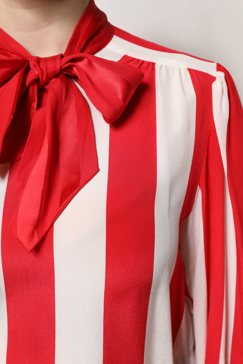 Dolce &amp; Gabbana Red White Stripes Ascot Collar Blouse Top