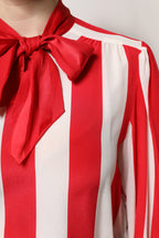 Dolce &amp; Gabbana Red White Stripes Ascot Collar Blouse Top