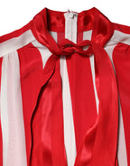 Dolce &amp; Gabbana Red White Stripes Ascot Collar Blouse Top