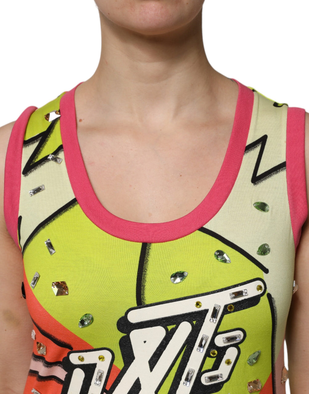 Dolce &amp; Gabbana Multicolor Printed Crystal Embellishment Top
