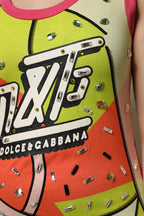 Dolce &amp; Gabbana Multicolor Printed Crystal Embellishment Top