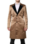 Dolce &amp; Gabbana Brown Silk Single Breasted Trench Coat Jacket