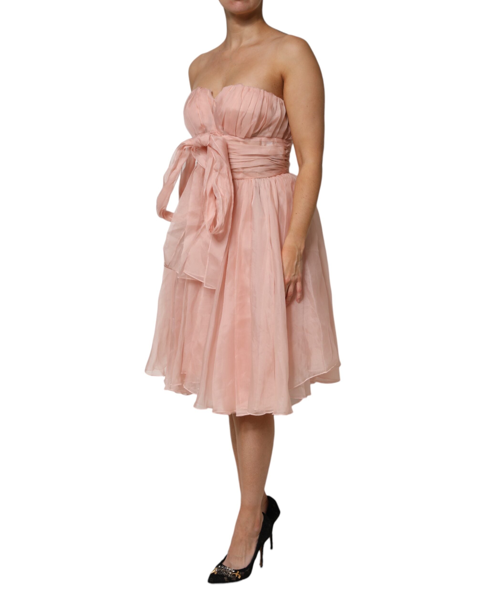 Dolce &amp; Gabbana Pink Silk Chiffon A-line Pleated Midi Dress