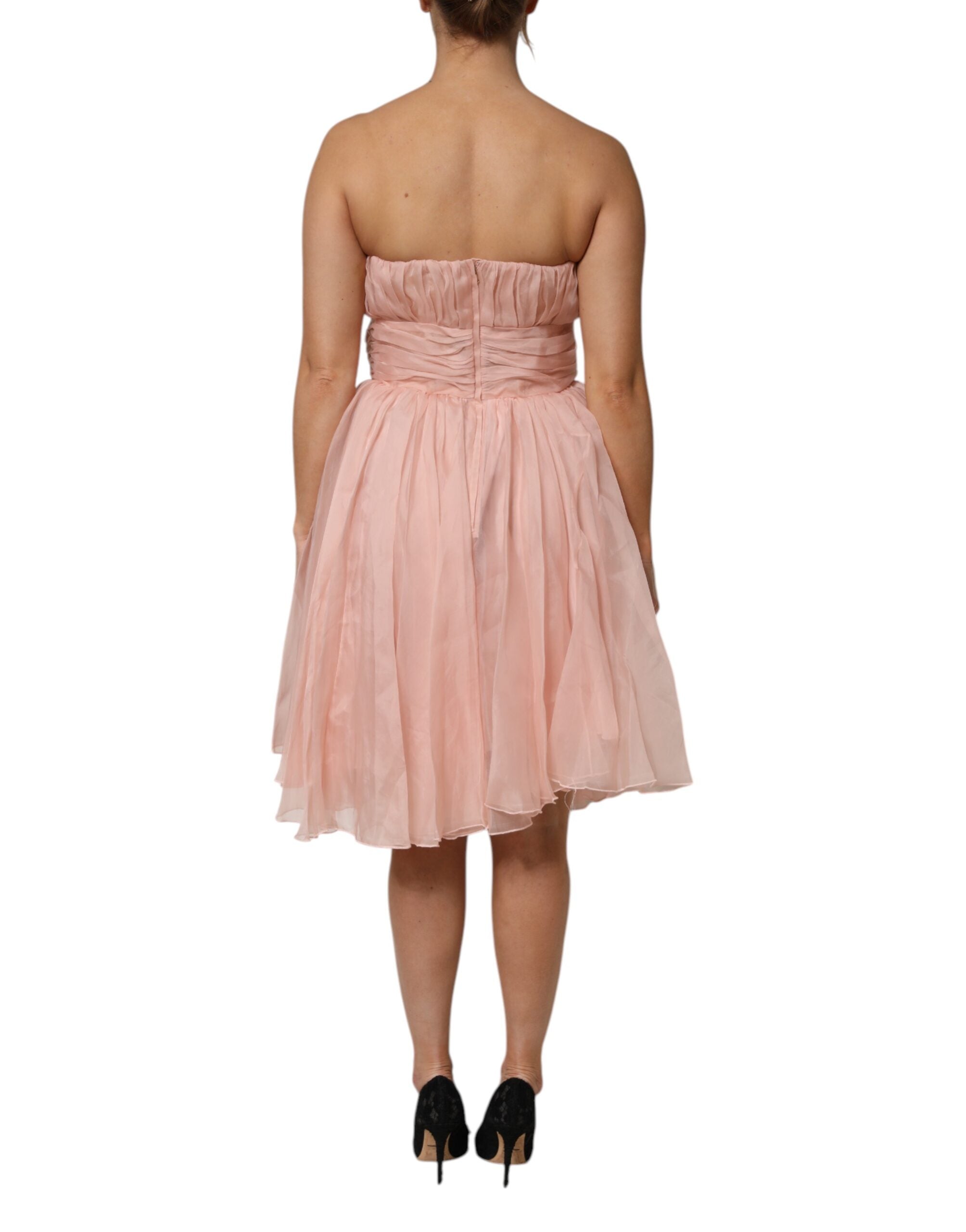 Dolce &amp; Gabbana Pink Silk Chiffon A-line Pleated Midi Dress