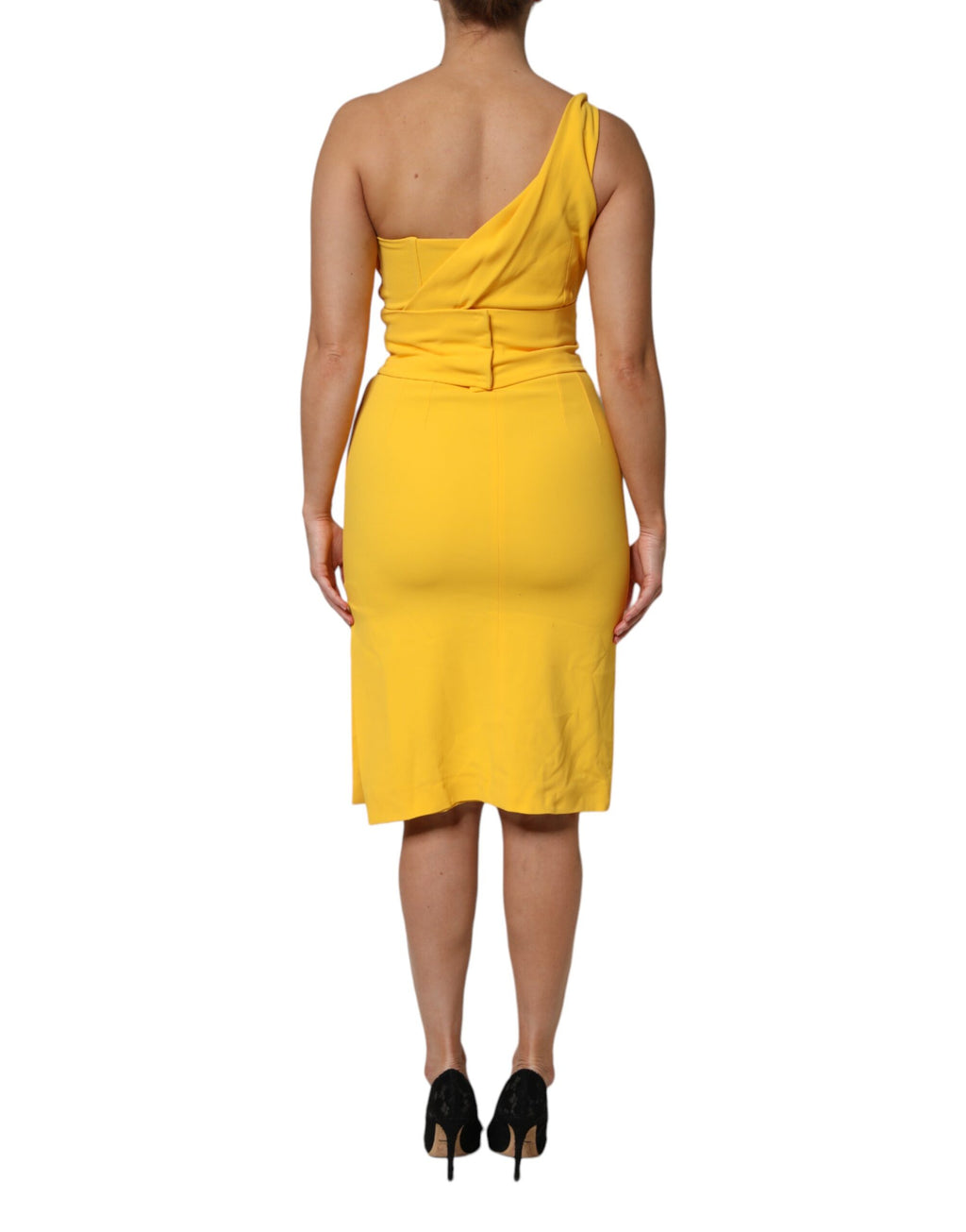 Dolce &amp; Gabbana Yellow One Shoulder Side Slit Midi Dress