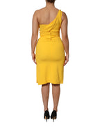 Dolce &amp; Gabbana Yellow One Shoulder Side Slit Midi Dress