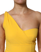 Dolce &amp; Gabbana Yellow One Shoulder Side Slit Midi Dress
