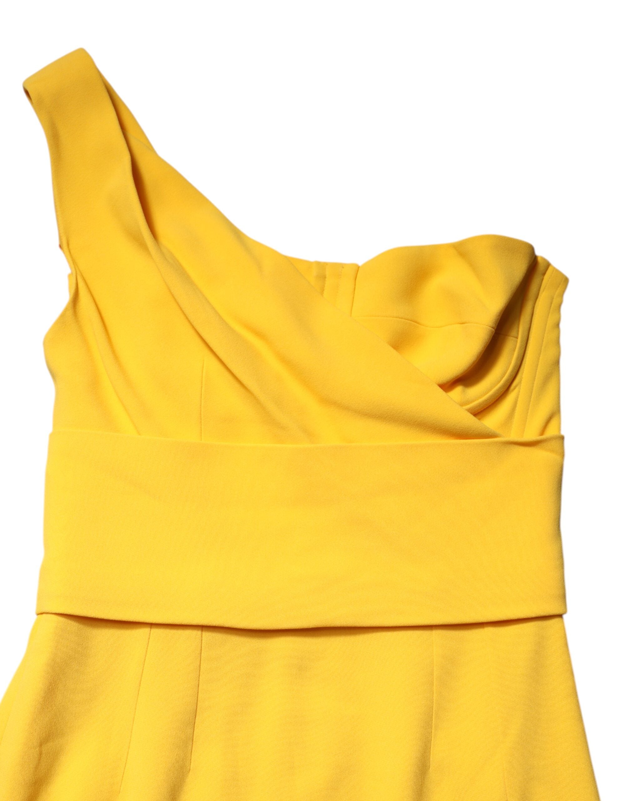 Dolce &amp; Gabbana Yellow One Shoulder Side Slit Midi Dress