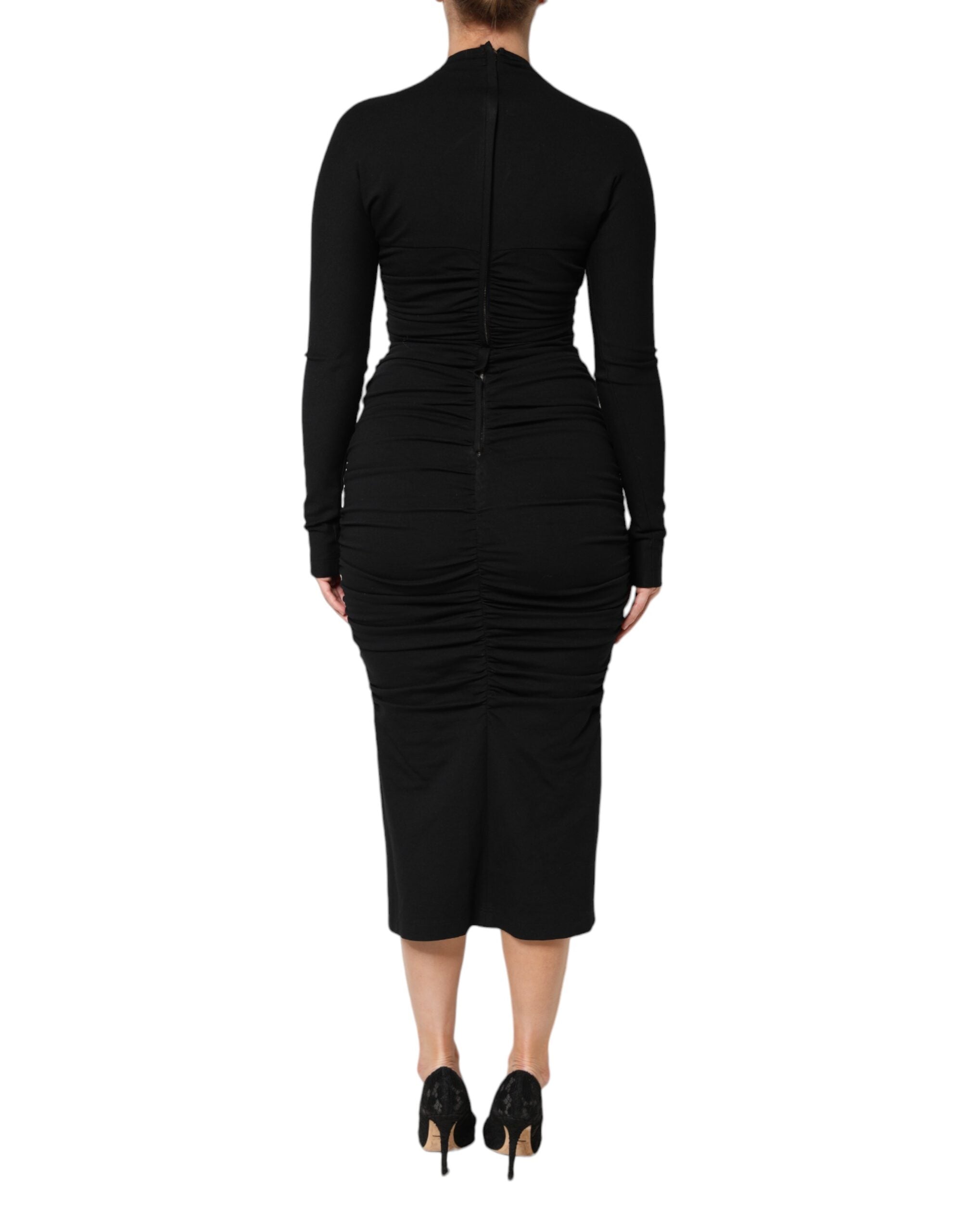 Dolce &amp; Gabbana Black Long Sleeves Sheath Midi Dress