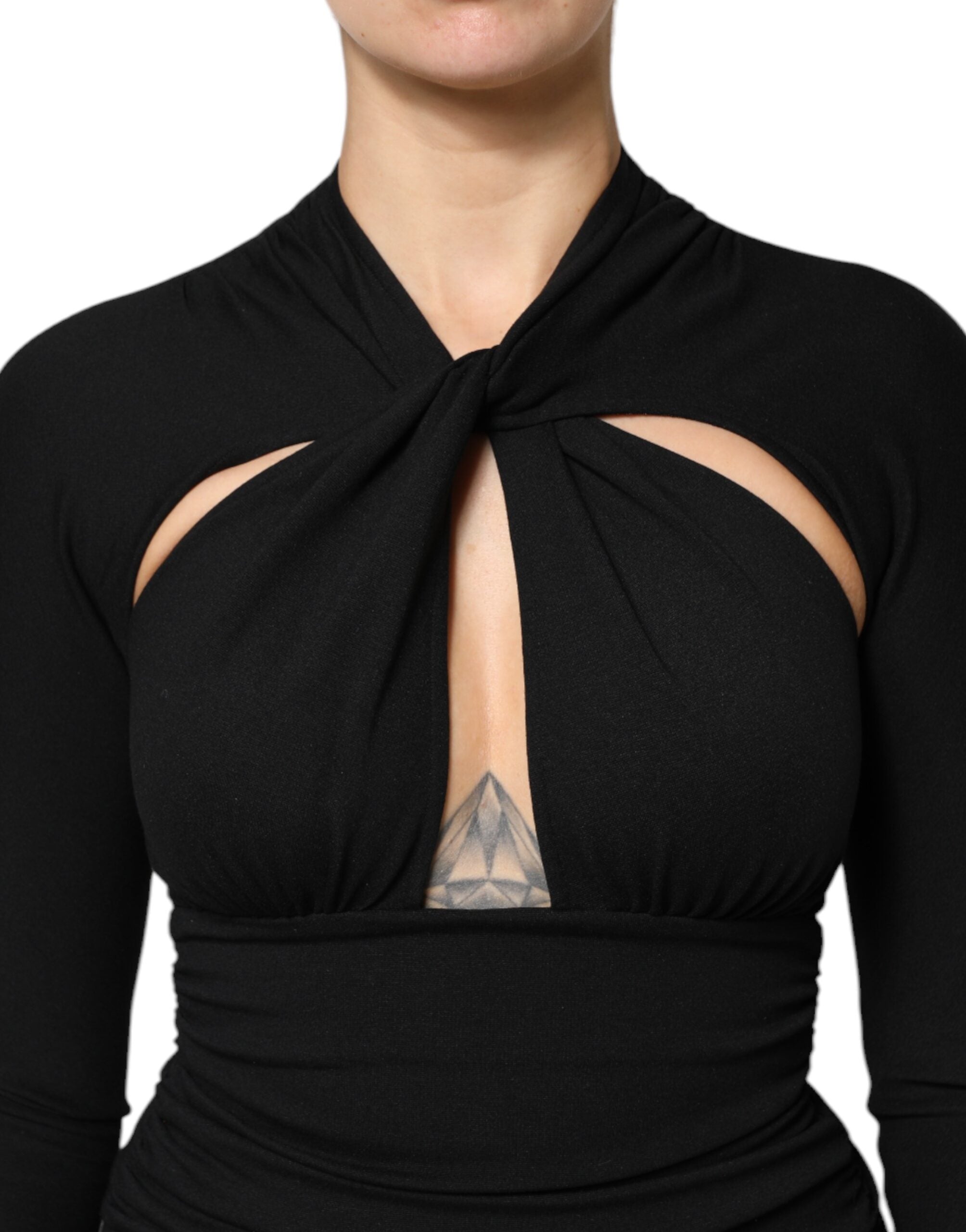 Dolce &amp; Gabbana Black Long Sleeves Sheath Midi Dress