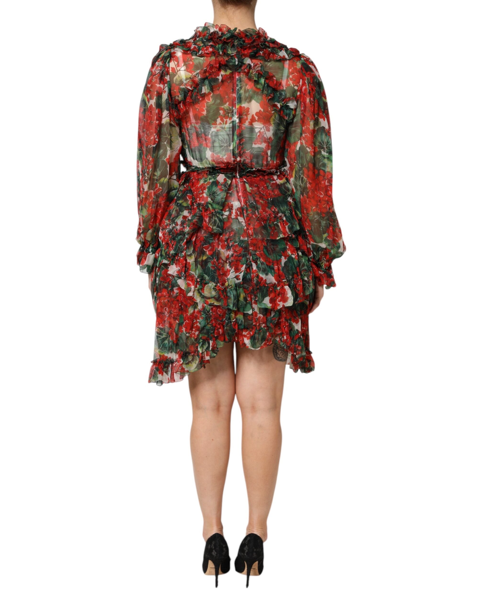 Dolce &amp; Gabbana Multicolor Ruffle Floral Long Sleeves Dress