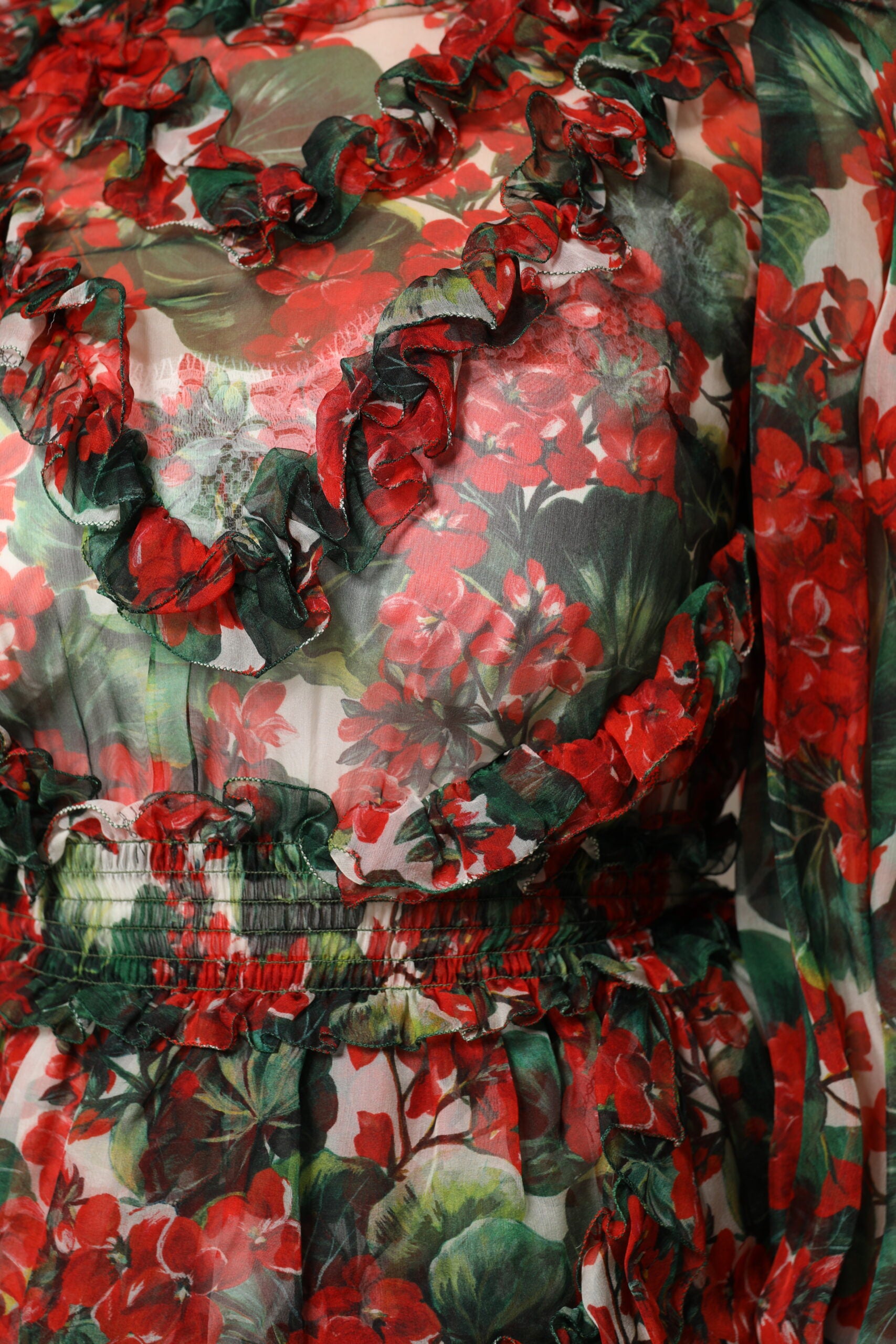 Dolce &amp; Gabbana Multicolor Ruffle Floral Long Sleeves Dress