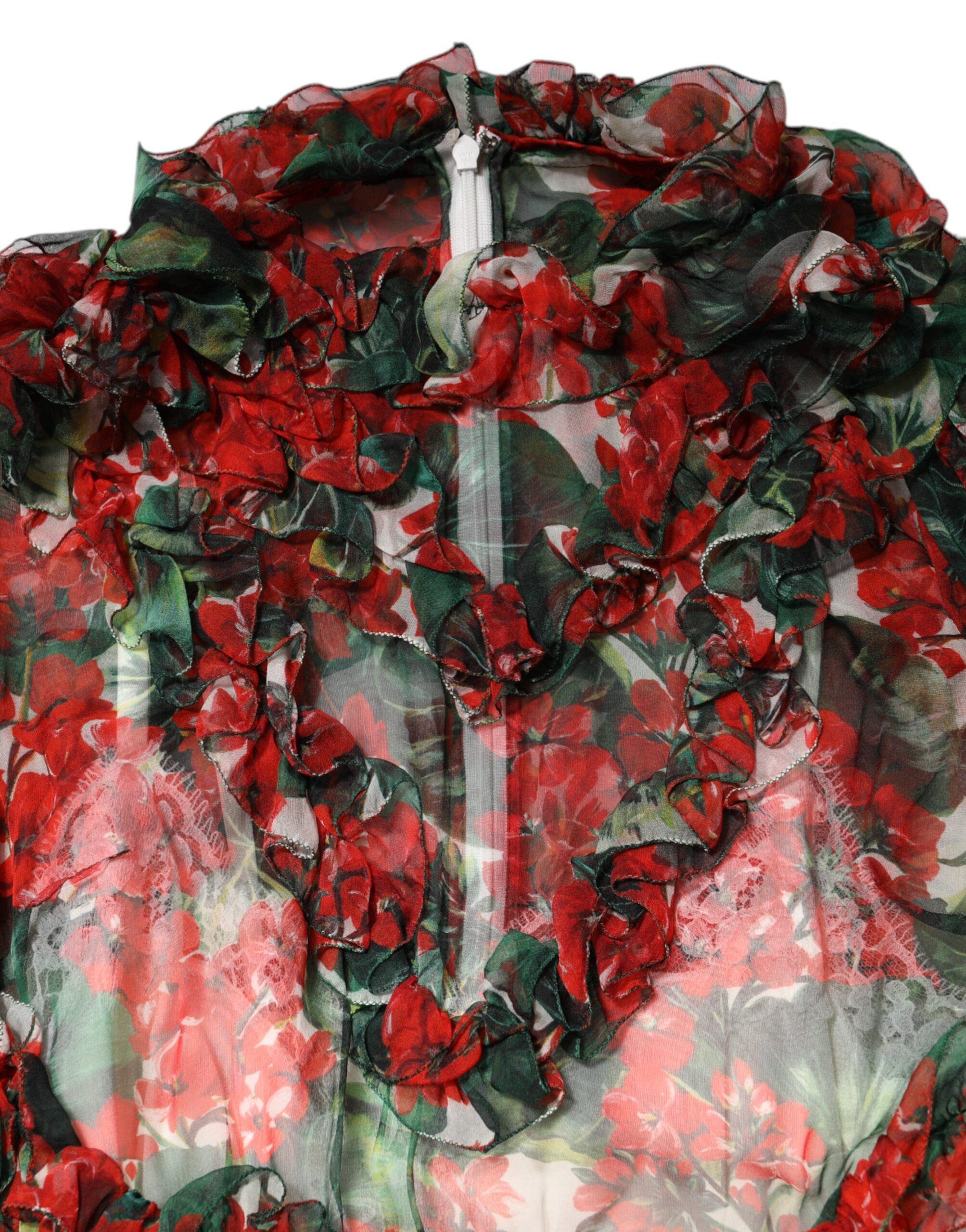 Dolce &amp; Gabbana Multicolor Ruffle Floral Long Sleeves Dress