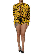 Dolce &amp; Gabbana Yellow Leopard Long Sleeves Jumpsuit Dress