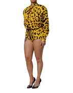 Dolce &amp; Gabbana Yellow Leopard Long Sleeves Jumpsuit Dress