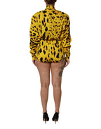 Dolce &amp; Gabbana Yellow Leopard Long Sleeves Jumpsuit Dress