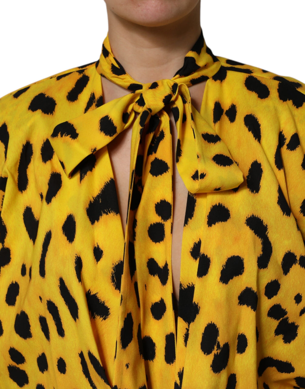 Dolce &amp; Gabbana Yellow Leopard Long Sleeves Jumpsuit Dress