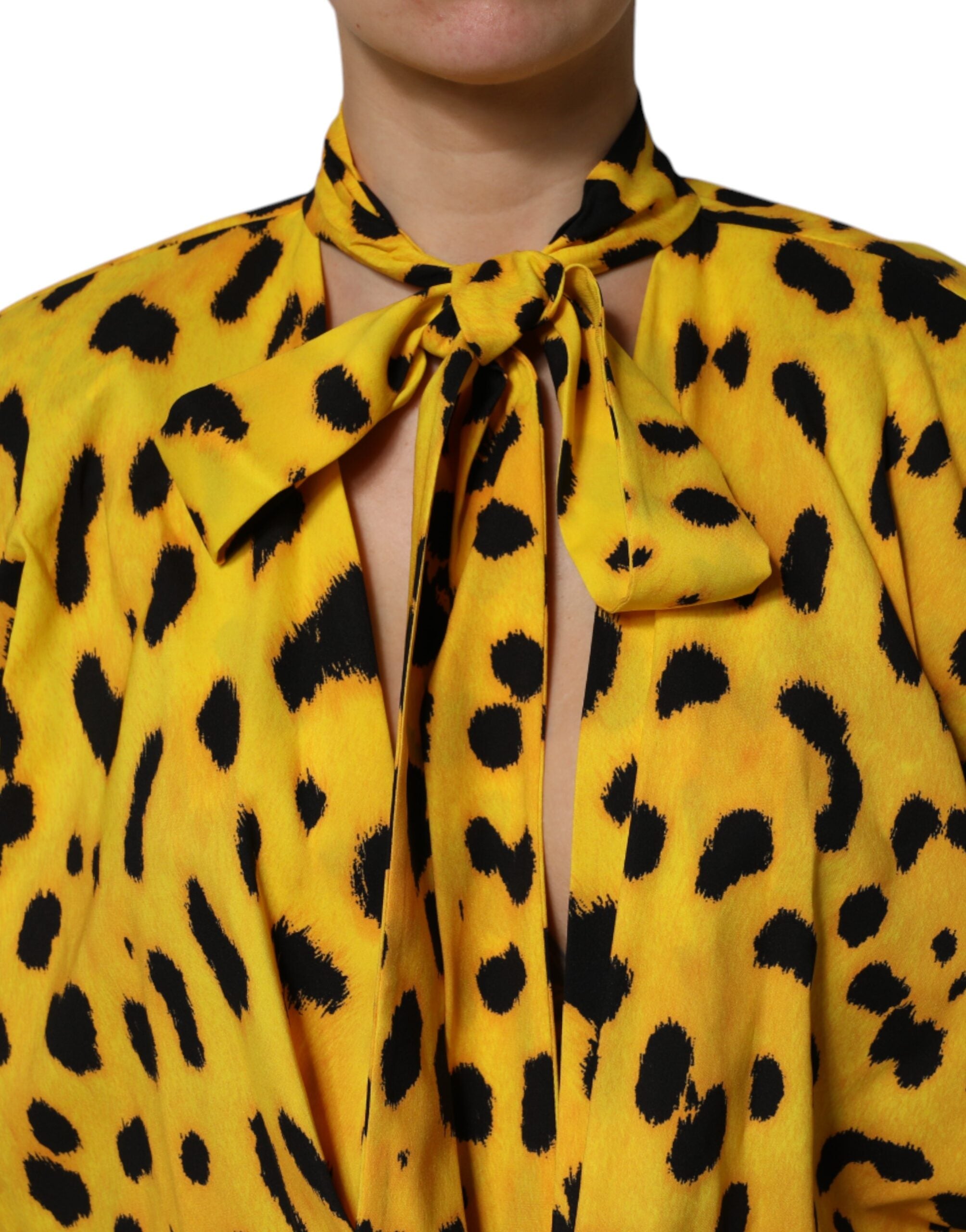 Dolce &amp; Gabbana Yellow Leopard Long Sleeves Jumpsuit Dress