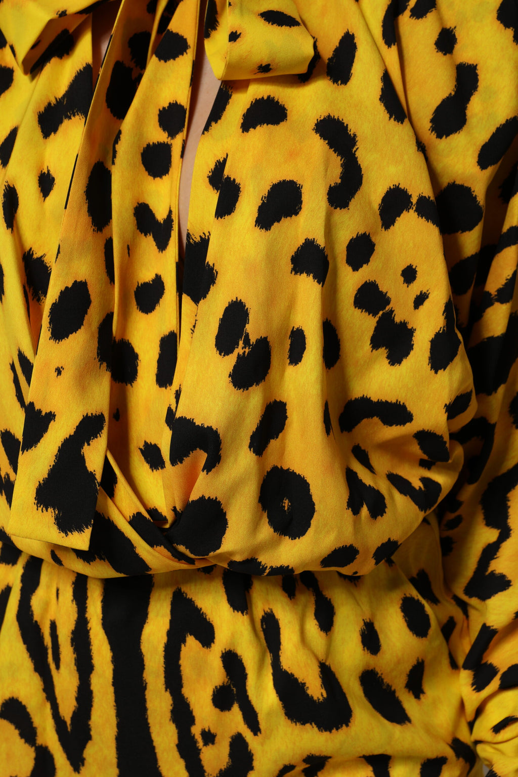 Dolce &amp; Gabbana Yellow Leopard Long Sleeves Jumpsuit Dress