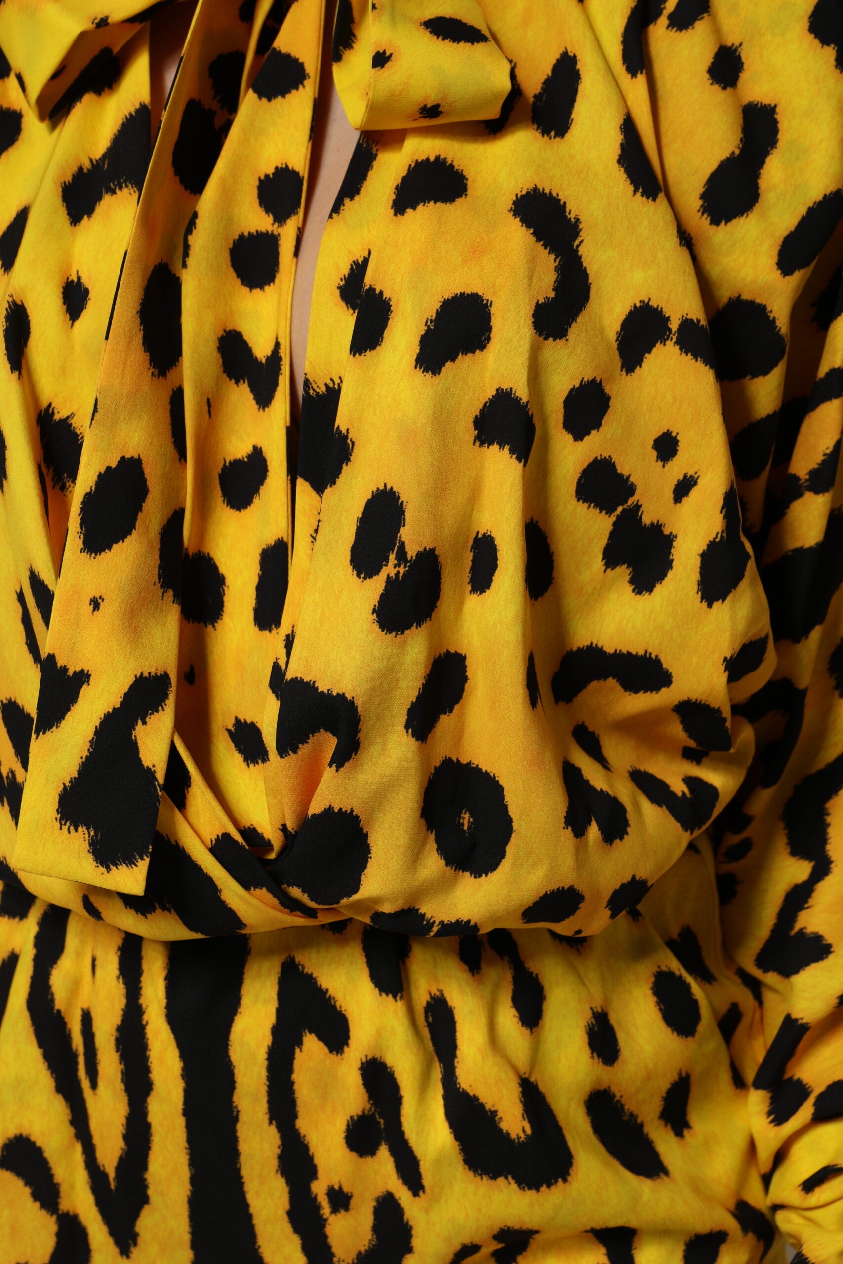 Dolce &amp; Gabbana Yellow Leopard Long Sleeves Jumpsuit Dress