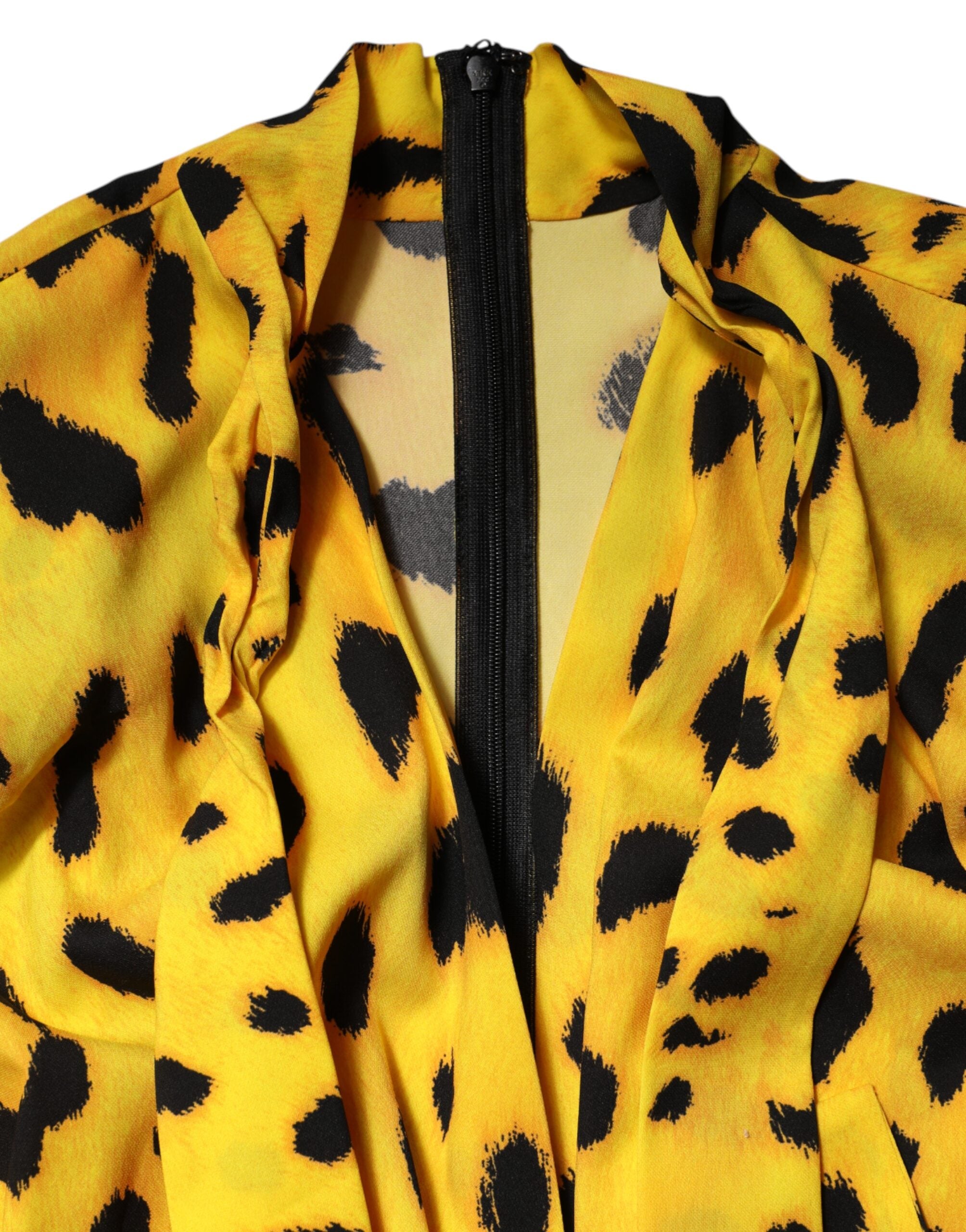 Dolce &amp; Gabbana Yellow Leopard Long Sleeves Jumpsuit Dress