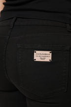 Dolce &amp; Gabbana Black Cotton Logo Mid Waist Skinny Denim Jeans