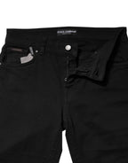 Dolce &amp; Gabbana Black Cotton Logo Mid Waist Skinny Denim Jeans
