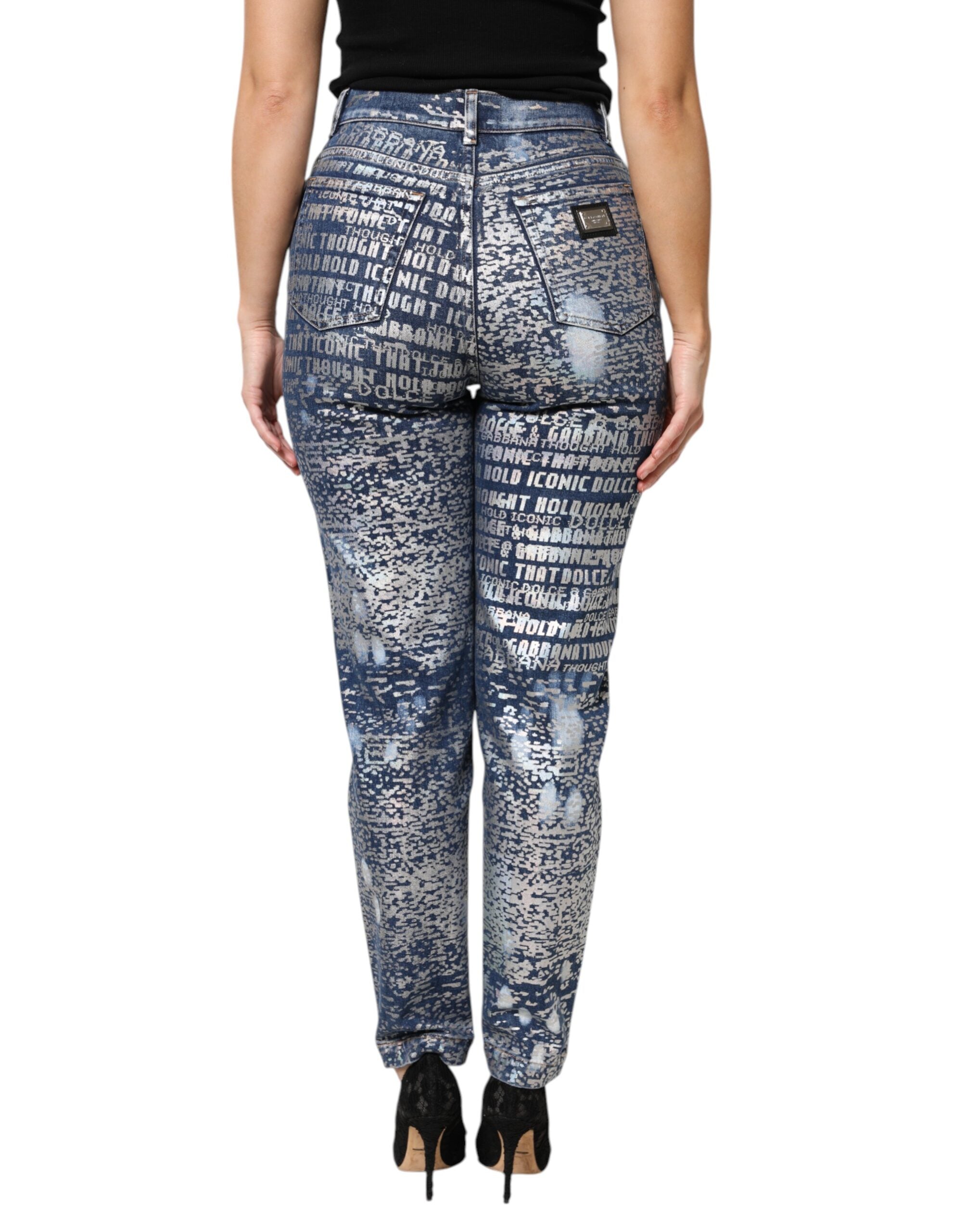 Dolce &amp; Gabbana Blue Washed Print High Waist Denim Jeans