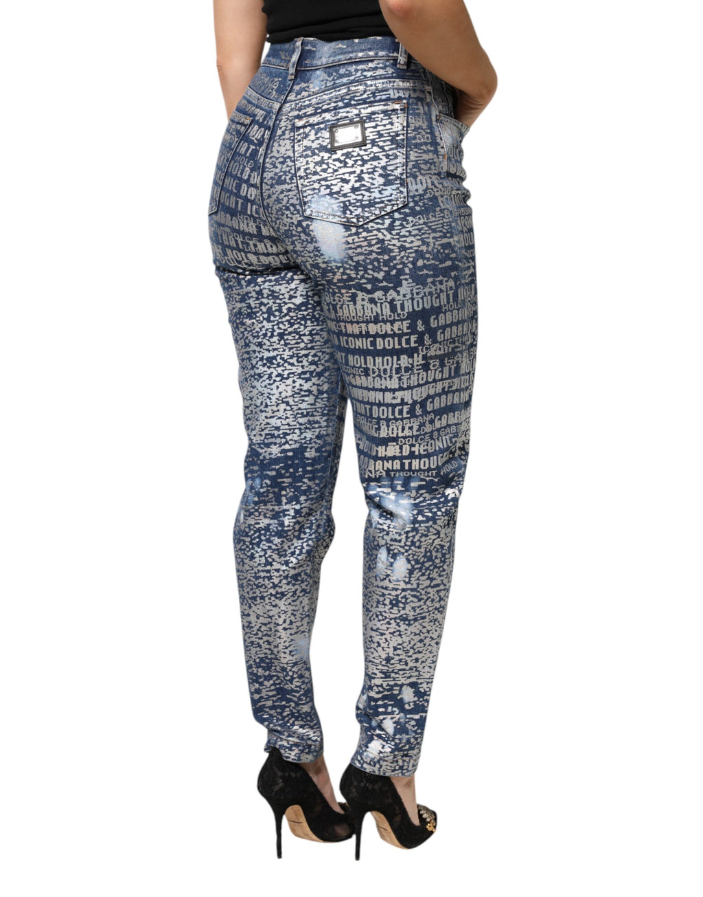 Dolce &amp; Gabbana Blue Washed Print High Waist Denim Jeans