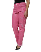 Dolce &amp; Gabbana Pink Tattered Mid Waist Tapered Denim Jeans