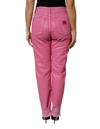 Dolce &amp; Gabbana Pink Tattered Mid Waist Tapered Denim Jeans