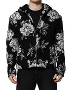 Dolce &amp; Gabbana Black Wool Floral Printed Men Hooded Jacket