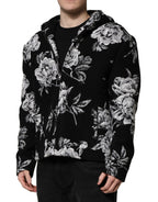 Dolce &amp; Gabbana Black Wool Floral Printed Men Hooded Jacket