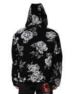 Dolce &amp; Gabbana Black Wool Floral Printed Men Hooded Jacket