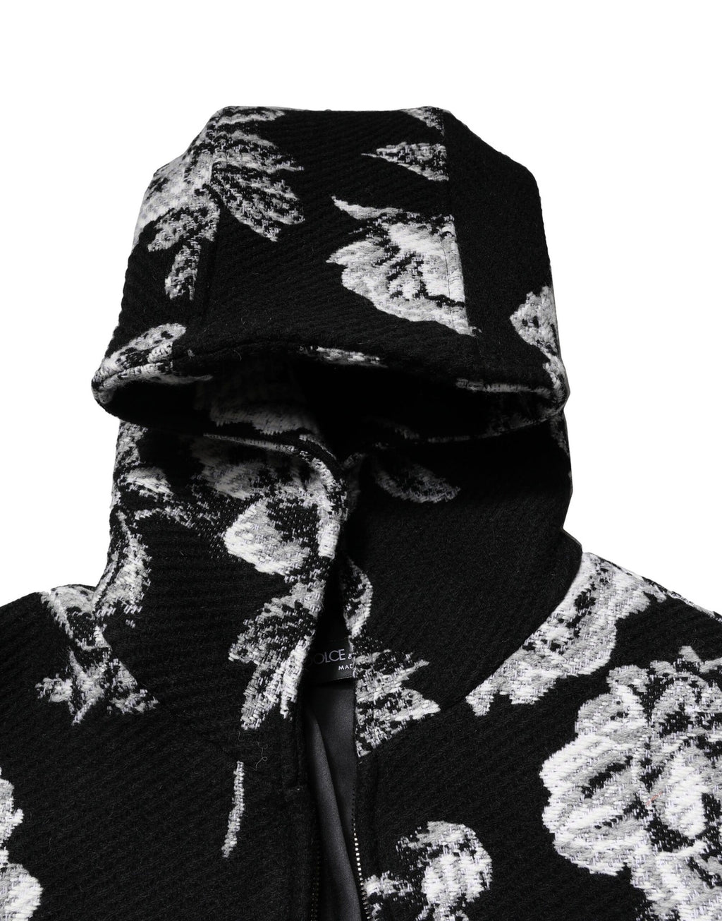 Dolce &amp; Gabbana Black Wool Floral Printed Men Hooded Jacket