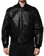 Dolce &amp; Gabbana Black Logo Plaque Bomber Full Zipper Jacket