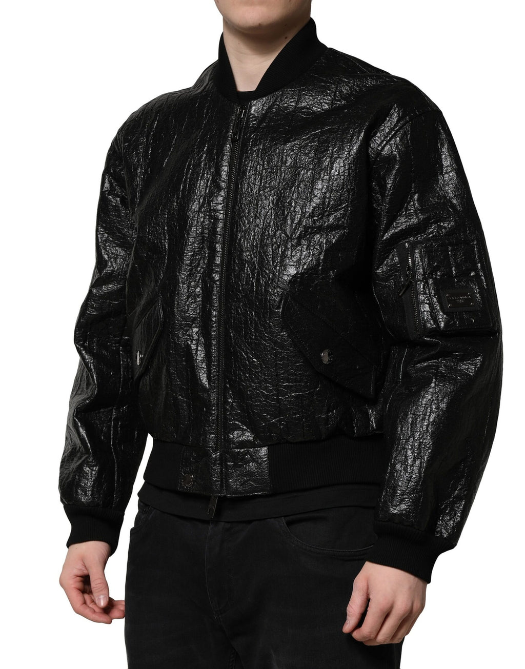 Dolce &amp; Gabbana Black Logo Plaque Bomber Full Zipper Jacket