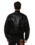 Dolce &amp; Gabbana Black Logo Plaque Bomber Full Zipper Jacket