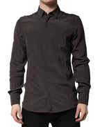 Dolce & Gabbana Dark Brown Silk GOLD Men Dress Formal Shirt