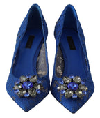 Dolce &amp; Gabbana Blue Lace Crystal Ballet Pumps Shoes