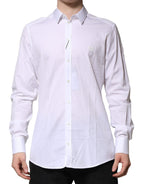 Dolce &amp; Gabbana White Cotton GOLD Long Sleeves Formal Shirt
