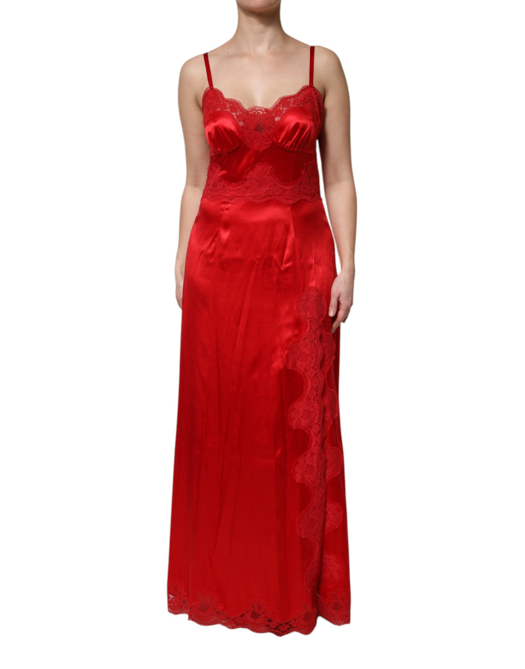 Dolce &amp; Gabbana Red Silk Sleeveless Maxi Long Dress