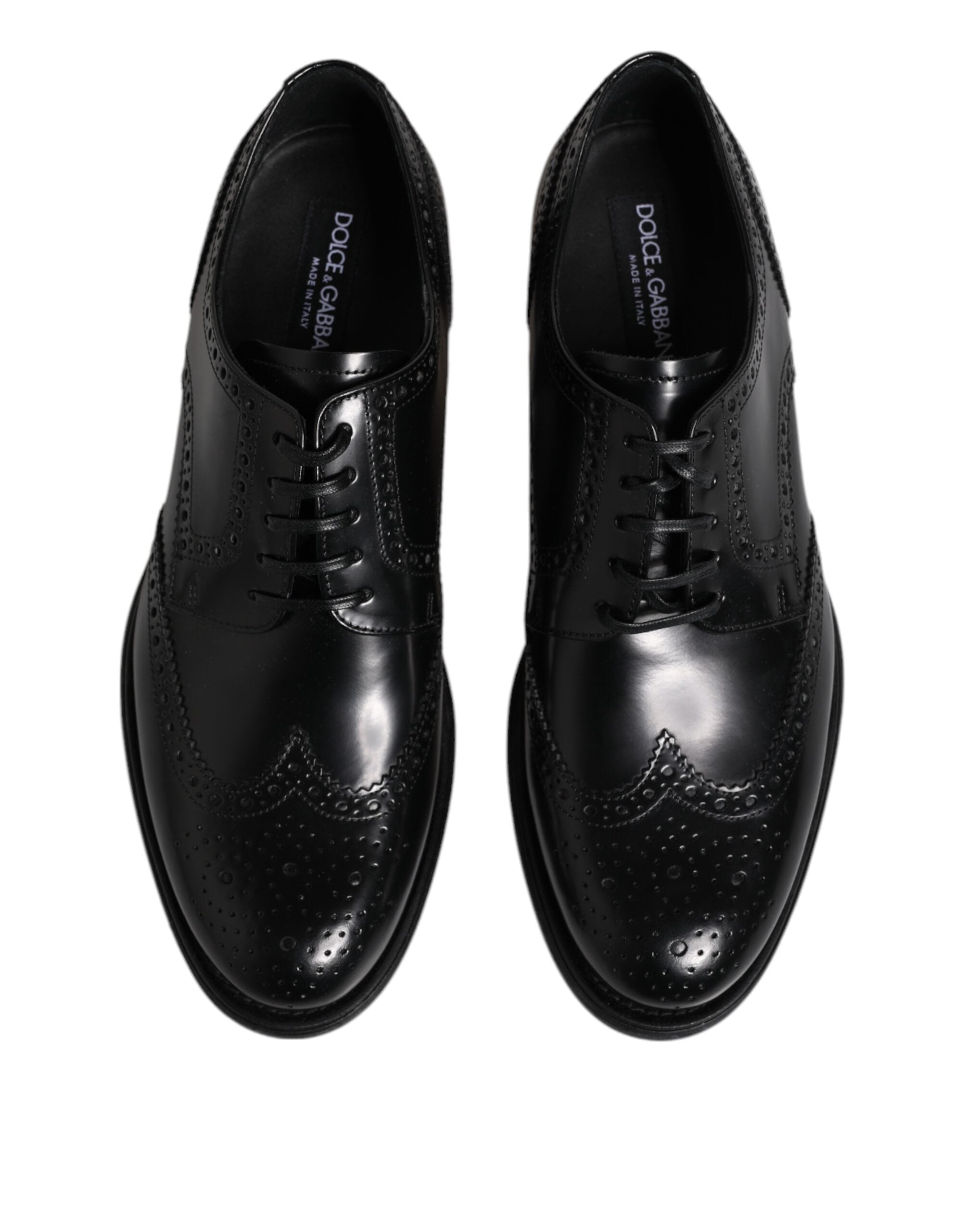 Dolce &amp; Gabbana Black Leather Derby Wingtip Formal Shoes