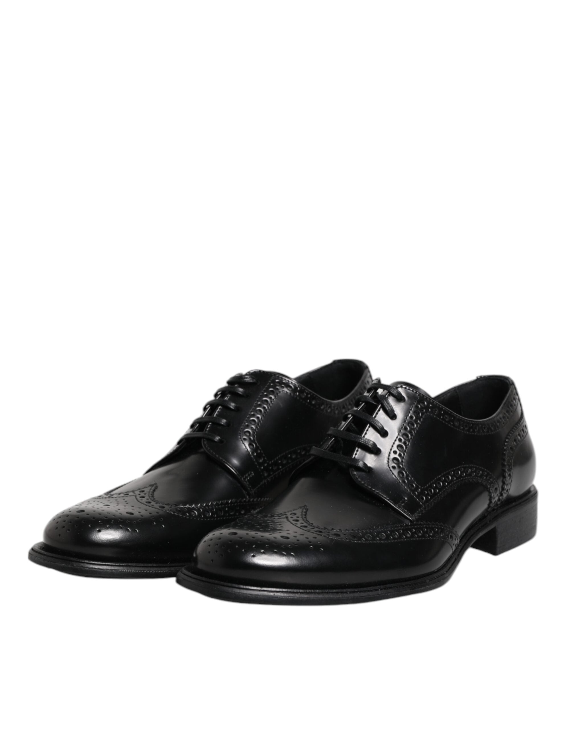 Dolce &amp; Gabbana Black Leather Derby Wingtip Formal Shoes