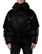 Dolce &amp; Gabbana Black Logo Full Zip Hooded Quilted Jacket