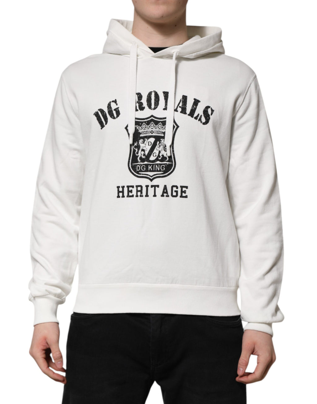 Dolce &amp; Gabbana White Cotton DG ROYAL Print Hooded Sweater