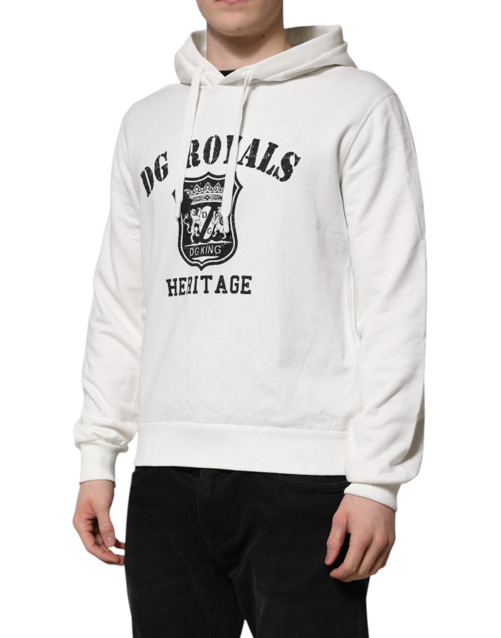 Dolce &amp; Gabbana White Cotton DG ROYAL Print Hooded Sweater