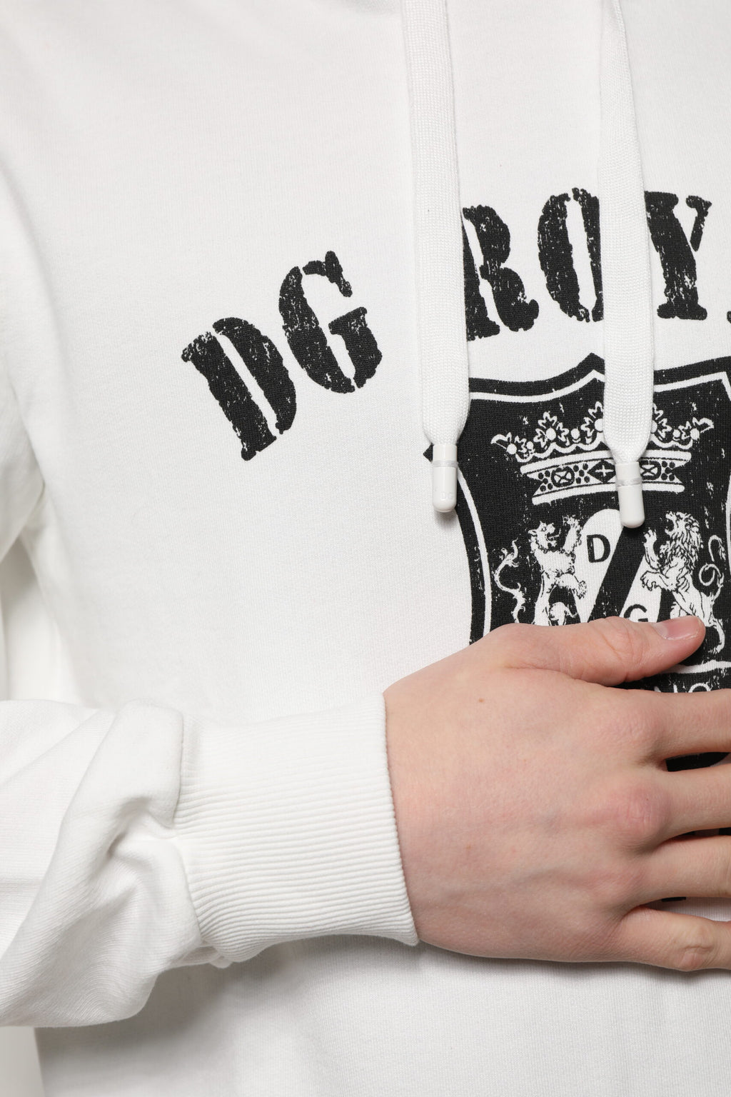 Dolce &amp; Gabbana White Cotton DG ROYAL Print Hooded Sweater